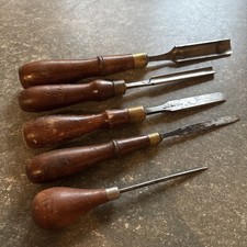 4 Buck Bros. Wood Carving Tool Set Gouge Chisel & 1 Keen Kutter Awl Lot picture