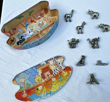 Vintage 1980s Hudson Fine Pewter Noah's Ark Figurine Lot of 9 w/ Tin Noah Naamah picture