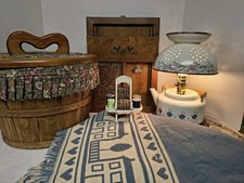 Vintage Cottage Core Decor Handmade Lamp Blanket, Basket Pin Cushion Mail Holder picture