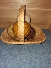 Vntg 1970s Atlantic Mold Ceramic Basket Weave Centerpiece Bowl W/4 Original Orbs picture