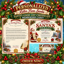 Personalized Letter From Santa Clause + Santa's Nice List Certificate & IDCard picture