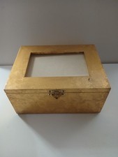 Vintage Wood/Metal Keepsake Box Hinged Lid Gold Shade picture