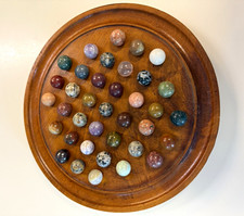 Vintage MCM Solitaire Game Set, Wooden Board w/ Mixed Precious Stones picture