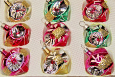 Lot VTG Blown Glass Glitter Multi Indent Mini DROP Christmas Ornaments Mexico picture