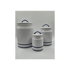 Martha Stewart Farmhouse White w/ Blue Stripe Ceramic Canister Set picture