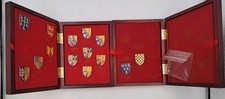 Atlas Editions Kings & Queens of GB Coat of Arms Pin Badges bundle display cases picture