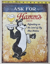 Ask For Hamm's Beer Land Of Sky Blue Waters Tin Bar Beer Sign 16 X 12.5 picture