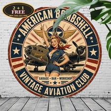 American Bombshell Retro Girl Metal Sign Pinup Style Wall Decor picture