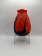 Vtg 1920- 40's Rückl Bohemian Czech Orange Shimmy Spatter Glass Flame Vase 6in H picture