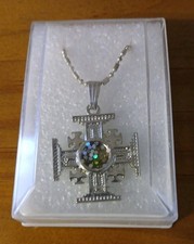 Jerusalem Cross w/ Sparkling Center Silvertone  1