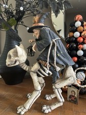 RARE Retired Bethany Lowe TD6022 Witch Riding Skeleton Cat Halloween picture