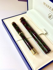 Waterman Lady Agathe Fountain Pen 18k Gold (F) 1990's Green/Purple Marble BOXED picture