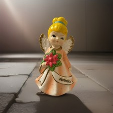 Vintage December Angel Figurine  4” Tall Hand Painting Birthday Figurine picture