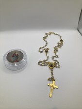 Goldtone Small Silver Glass Beaded Christian Catholic Rosary Necklace W/Case picture