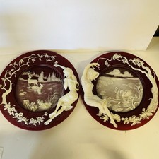 Set Of 2 VTG Tiffany’s World Enchanted Moments Incolay Cameo Glass Plates 13” picture