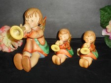 3pc VINTAGE HUMMEL FIGURES 27./ JOYOUS NEWS + 40/111 CANDLEHOLDERS TMK 2 GERMANY picture