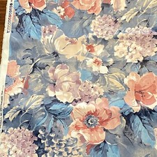 BTY 1980s Dusty Pink Blue Floral Polished Cotton Decor Fabric Vintage picture