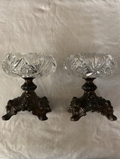 2 Vintage Glass Crystal MCM Hollywood Regency Gilt Ormolu Ashtray Tobaciana picture
