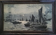 Rare Victorian Lg British Tin.  Hinged. Famous /SUNSET.  Huntley & Palmers. 1903 picture