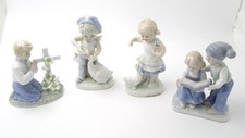 Lot of 4 Girl Feeding Goose/Duck, Praying, Reading Porcelain Figurine picture