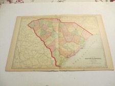 ANTIQUE MAP  OF SOUTH  CAROLINA  CRAM'S  ATLAS 1905  23 X 14.5 picture