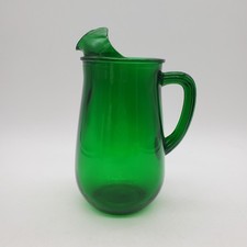Vintage Anchor Hocking Forest Green 36 oz. Ice Lip Pitcher cottage garden MCM picture