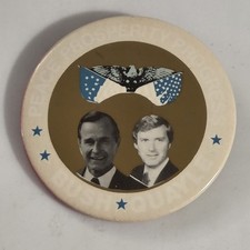 Vintage George H.W. Bush Dan Quayle 1988 Campaign Pin Button Peace Prosperity picture