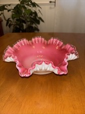 Vintage Fenton (unmarked) Glass Peach Crest Ruffled Rim Console Bowl 10-1/2” picture