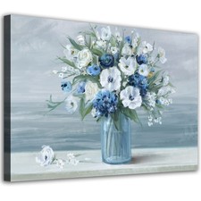 arteWOODS Vintage Blue White Blossom Flowers in Vase Canvas Painting - 24