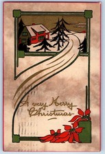 1914 Christmas Arts Crafts Poinsettia Flowers Summit New Jersey NJ Postcard picture
