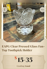 EAPG Clear Pressed Glass Fan Top Toothpick Holder Original 1pc picture