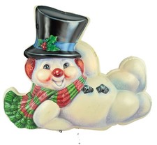 Vintage Lighted Snowman Blow Mold Hanging Wall Window Christmas Light Up 3D picture