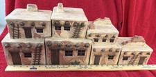 Vintage 4 pc Southwestern Pueblo Adobe House Ceramic Pottery Canister Set picture