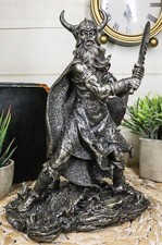 Viking Berserker Warrior With Bull Horn Helmet Wielding Sword Statue 10