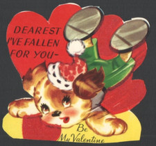 Vintage Flocked Valentine's Day Card Cute Puppy Dog DEAREST I've FALLEN for YOU picture