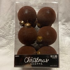 HOBBY LOBBY VELVET FLOCKED CHRISTMAS BALL ORNAMENTS “BROWN” SET OF 12  60mm NEW picture