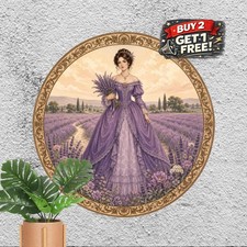 Vintage Victorian Lady Portrait Round Metal Sign Shabby Chic Tin Plaque 8x picture