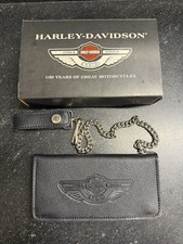 Harley-Davidson 100th Anniversary 2003 Leather Biker Chain Wallet NOS Gift Box picture