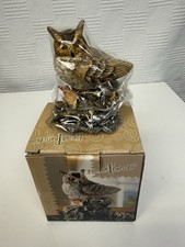 Porcleain hand painted owl on a log figure 3.5