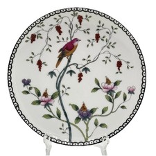 Antique Nippon Hand Painted Plate bird flower Motif black Scalloped border 8.25” picture