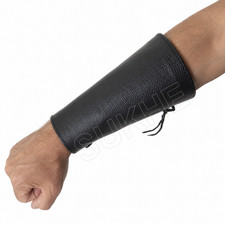Handmade Genuine Leather Arm Bracers Adjustable Black Gauntlets Medieval Cosplay picture