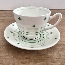 Vintage Royal Stafford England Bone China Teacup Cup & Saucer Set Green Leaf picture