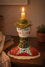 Ganz Pati’s People Hand Painted Ceramic Lady Candle Holder Whimsical Folk Art picture