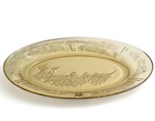 Federal Sharon Cabbage Rose Amber Oval Platter Depression Glass picture