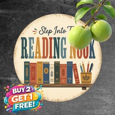 Book Lover Library Reading Room Bookshelf Decor Metal Tin Sign Wall Art picture