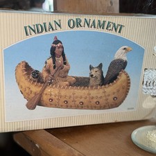Resin Native American Canoe Figurine Eagle & Wolf, Multicolor 3D Matte picture