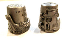 2 Nicholas Gish Pewter Movable THIMBLE Goose & Golden Egg & Old Woman in Shoe picture