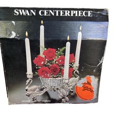 Vintage Godinger Silver plated Swan Centerpiece Crystal Bowl Candelabra picture