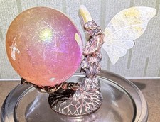 Fairy Figurine with Wings Holding Iridescent Crystal Ball Fantasy Decor picture