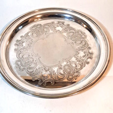 Sheridan Baroque Silverplate Round Serving Tray Platter Incised 12